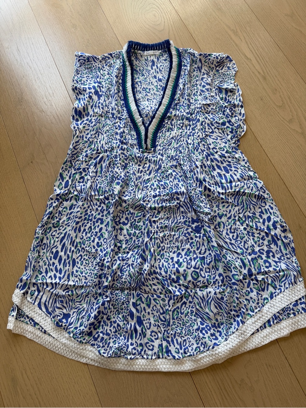 Poupette St. Barth Blue, White & Green Printed V-Neck Coverup